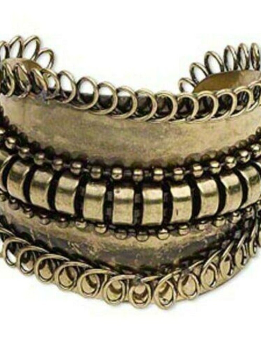 Funky Avant Garde Antiqued Brass Ball Chain and Wire 65mm Wide Cuff Bracelet